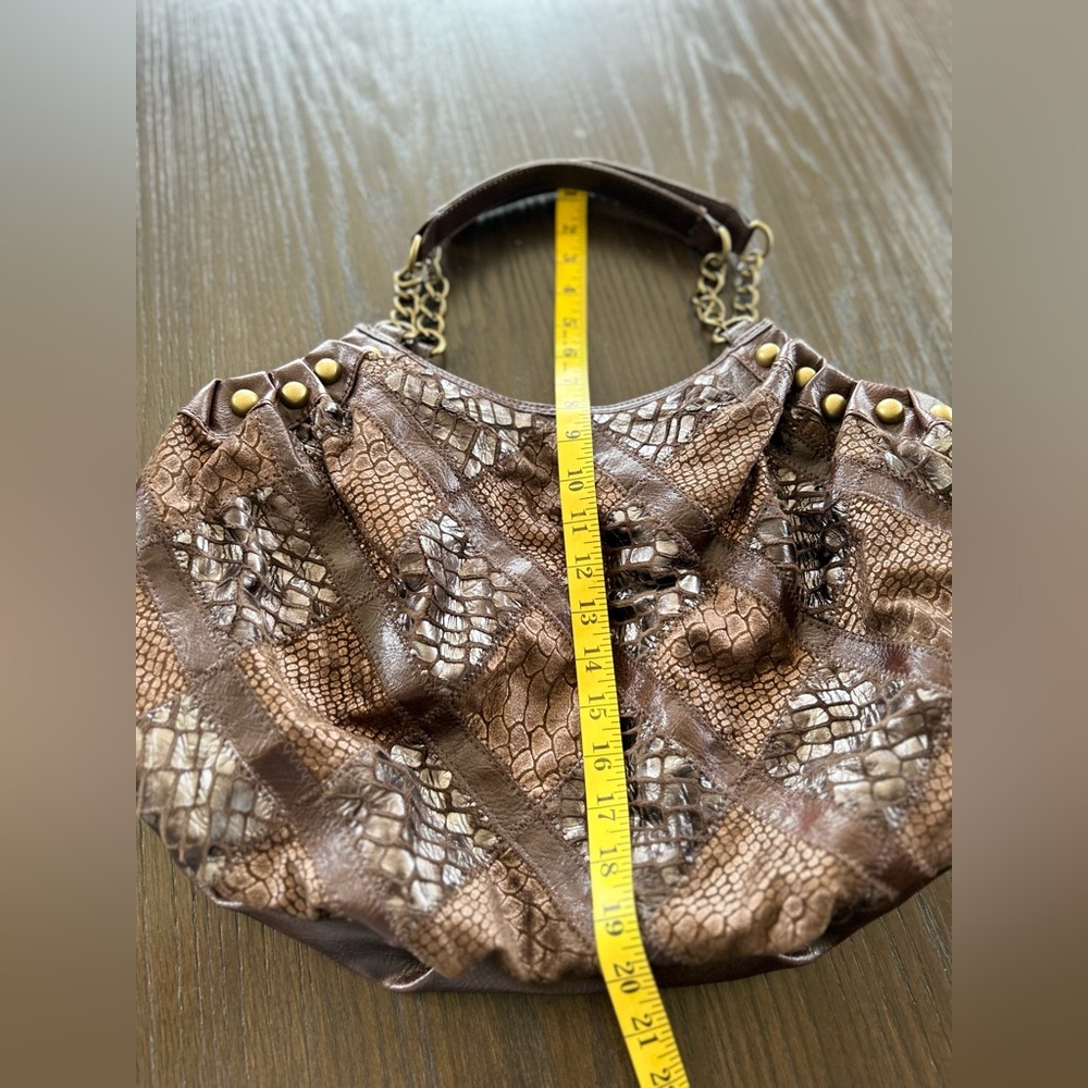 Bohemian faux leather shoulder bag brass hardware hippie indie Gypsy western - Picture 7 of 7